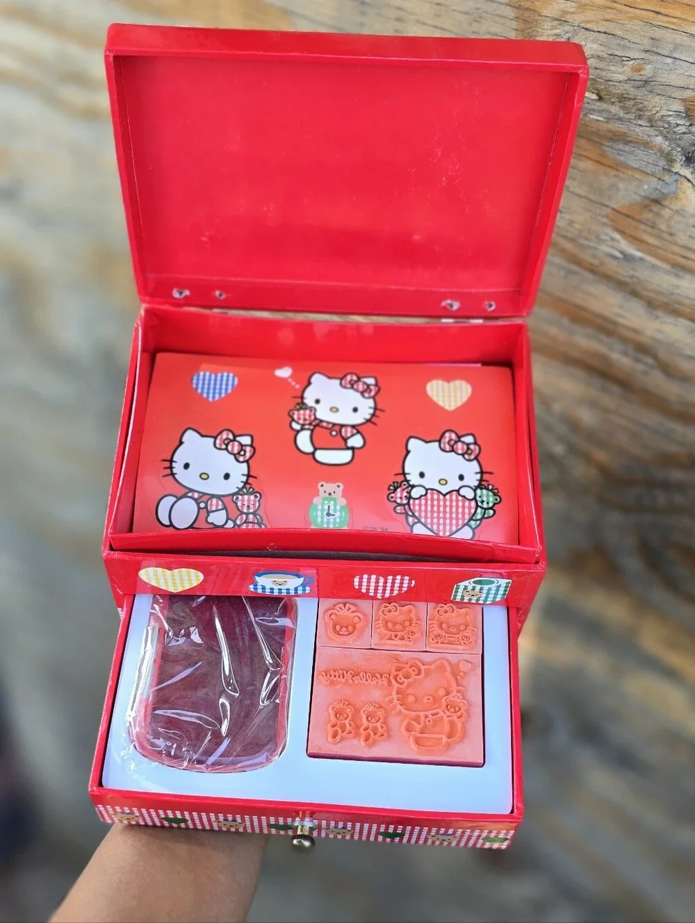 1990's NEW vintage SANRIO Hello Kitty double-tiered stamps, stickers, paper